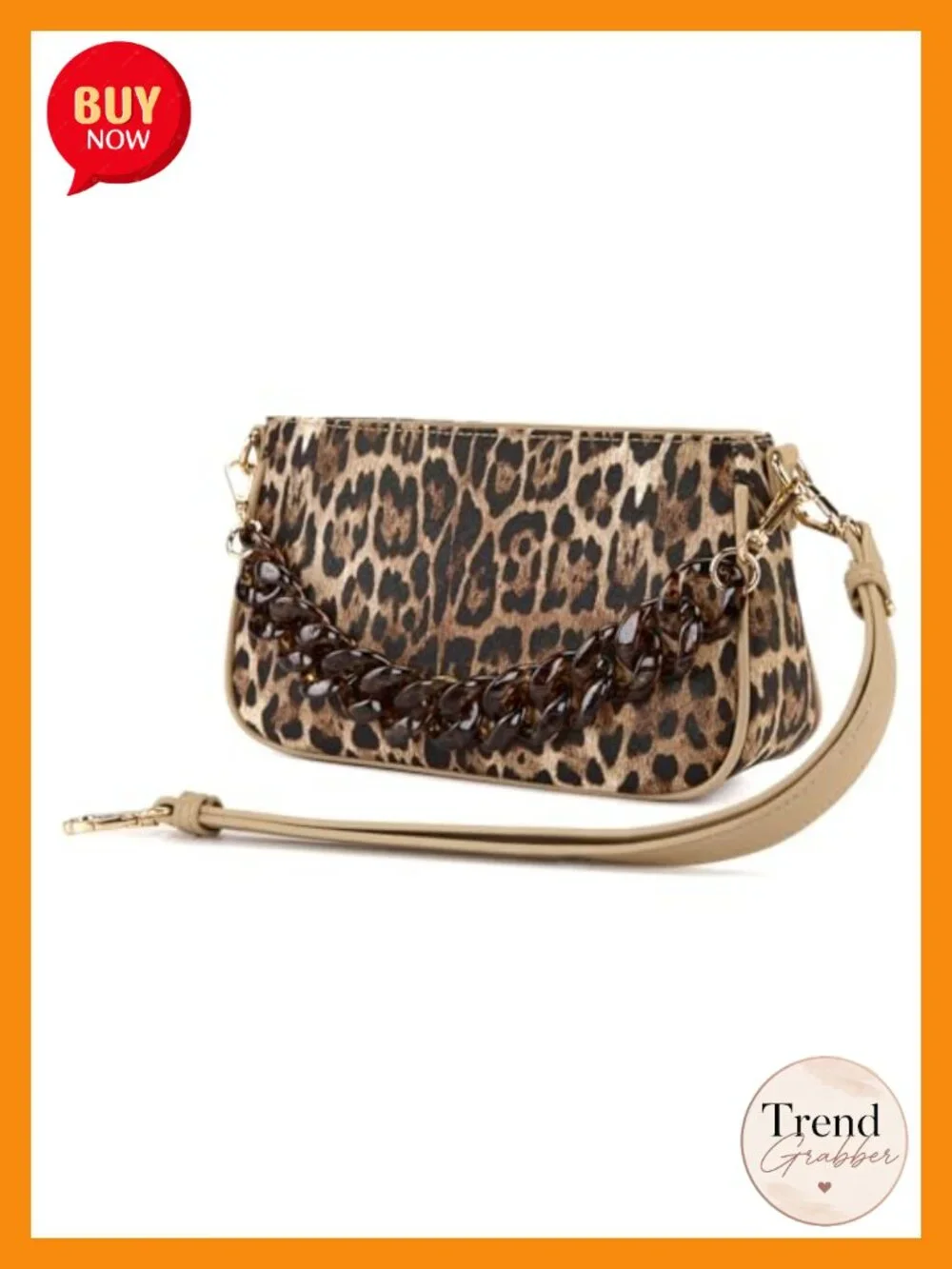 Vintage Cheetah Print Hobo Handbag with Faux Leather & Acrylic Chain Strap